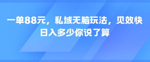 一单88元，私域无脑玩法，见效快，日入多少你说了算-优优云网创