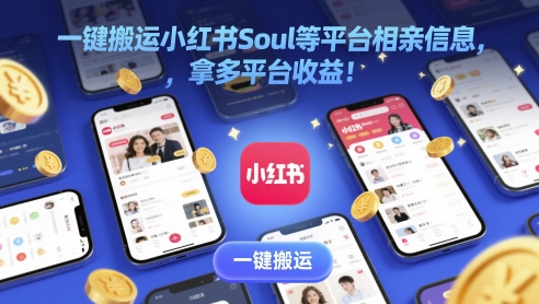 一键搬运小红书Soul等平台相亲信息，拿多平台收益!-优优云网创