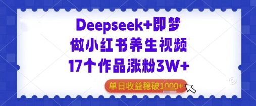 Deepseek+即梦做小红书养生视频17个作品涨粉3W+单日收益几张-优优云网创