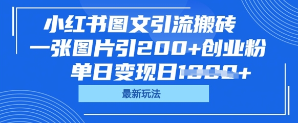 小红书图文引流搬砖，一张图片引200+创业粉，单日变现日数张-优优云网创