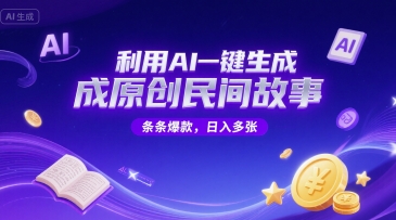 利用AI一键生成原创民间故事，无限制生成，条条爆款，日入多张-优优云网创