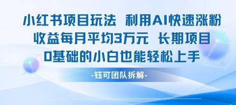 适合小白操作的小红书新项目，利用AI快速涨粉，收益每月平均1W+-优优云网创