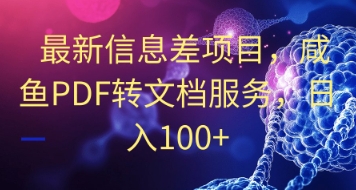 最新信息差项目，咸鱼PDF转文档服务，日入100+-优优云网创