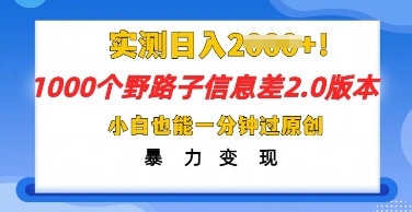 2025抖音1000个野路子信息差最新玩法，一分钟过原创，暴力变现月入几k-优优云网创