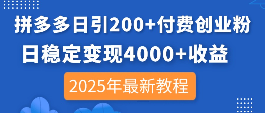 （14217期）拼多多日引200+付费创业粉，日稳定变现4000+收益，2025年最新教程-优优云网创