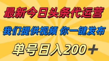 最新今日头条代运营，我们提供视频，你一键发布，单号日入200+【揭秘】-优优云网创