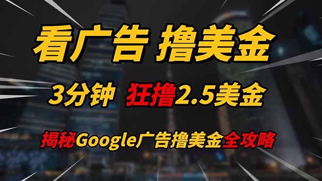 （14701期）看广告，撸美金！！3分钟赚2.5美金！！日入200美金不是梦！揭秘Google…-优优云网创