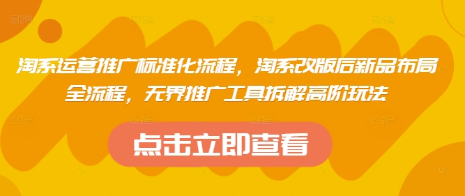 淘系运营推广标准化流程，​淘系改版后新品布局全流程，无界推广工具拆解高阶玩法-优优云网创