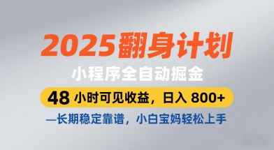 2025翻身计划，小程序全自动掘金，48小时可见收益，日入8张+，长期稳定靠谱，小白宝妈轻松上手【揭秘】-优优云网创