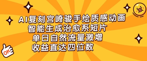 AI复刻宫崎骏手绘质感动画，智能生成治愈系短片，单日自然流量激增，收益直达四位数-优优云网创