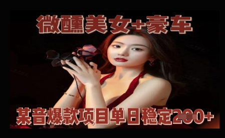 微醺美女+豪车，抖音爆款项目单日稳定2张+-优优云网创