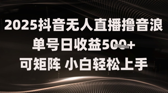 2025抖音无人直播撸音浪单号日收益5张+可矩阵，小白轻松上手-优优云网创