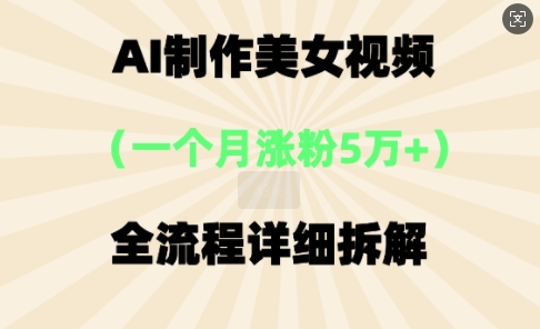 AI制作美⼥视频，⼀个⽉涨粉5万，全流程详细拆解-优优云网创
