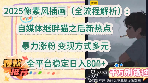 2025像素风插画(全流程解析)：自媒体继胖猫之后新热点，暴力涨粉，变现方式多元，全平台稳定日入多张-优优云网创