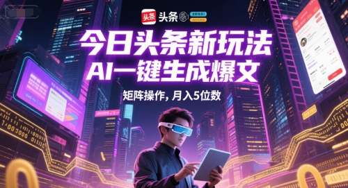 今日头条新玩法，AI一键生成爆文，矩阵操作，月入5位数-优优云网创