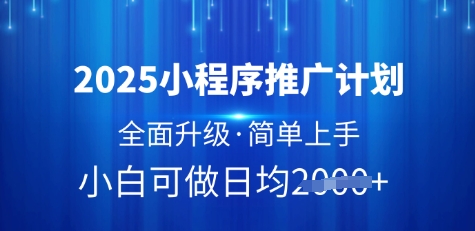 2025小程序推广计划，全面升级，简单上手，日均多张【揭秘】-优优云网创