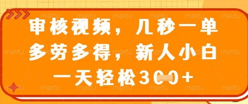 最新审核视频，几秒一单，多劳多得，新人小白一天轻松3张【揭秘】-优优云网创