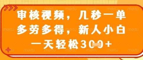 视频审核员，几秒一单，不限时间，不限地点，多做多得，新人小白一天轻松几张+【揭秘】-优优云网创