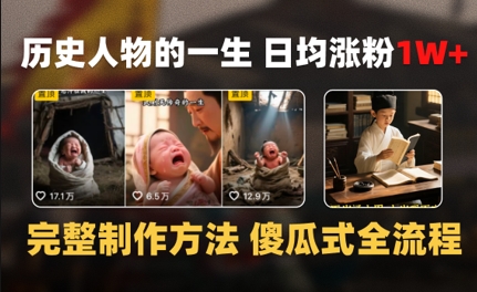 历史人物的一生 日均涨粉1W+，完整制作方法 傻瓜式全流程-优优云网创