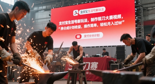 支付宝生活号新玩法，制作锻刀大赛视频，挣分成计划收益，操作简单，轻松月入过W-优优云网创