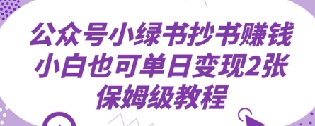 公众号小绿书抄书挣钱，小白也可单日变现2张，保姆级教程-优优云网创