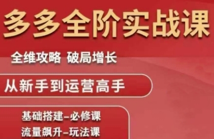 拼多多全阶实战课程，全维攻略，破局增长，从新手到运营高手-优优云网创