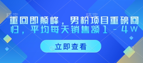 重回即颠峰，男粉项目重磅回归，平均每天销售额1-4W-优优云网创