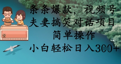 条条爆款，视频号夫妻搞笑对话项目，简单操作，小白轻松日入3张+-优优云网创