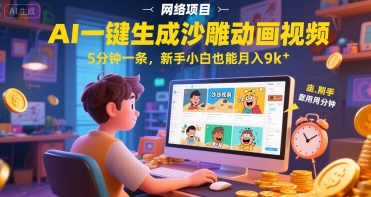 AI一件生成沙雕动画视频，5分钟一条，新手小白也能月入9k+-优优云网创