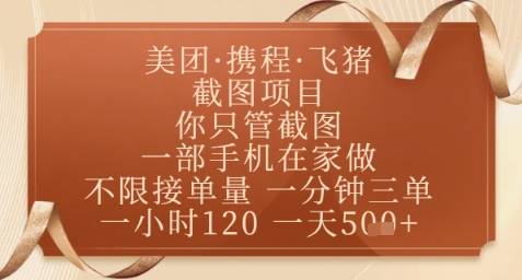 飞猪美团截图项目，你只管截图，一部手机在家做，正规平台无套路，一天5张+【揭秘】-优优云网创