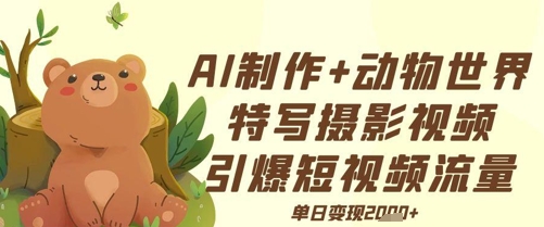 AI制作动物世界特写摄影视频+引爆短视频流量+单日变现多张-优优云网创