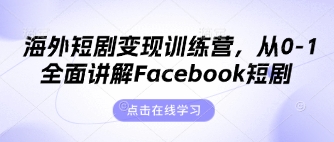 海外短剧变现训练营，从0-1全面讲解Facebook短剧-优优云网创