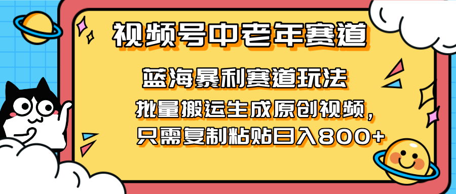（14314期）2025视频号中老年短视频蓝海暴利风口！复制粘贴搬运视频单日赚800+，无…-优优云网创