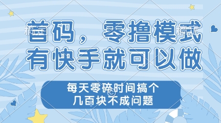 首码，零撸模式，有快手就可以做，每天零碎时间搞个几张不成问题【揭秘】-优优云网创