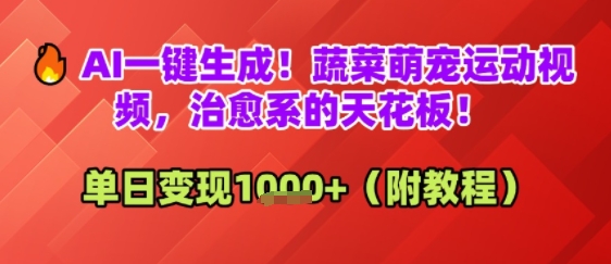 AI一键生成！蔬菜萌宠运动视频，治愈系的天花板！单日变现多张-优优云网创