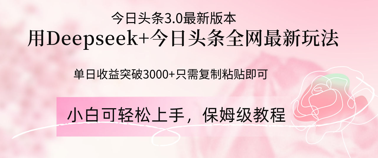 （14452期）Deepseek结合今日头条全网最新玩法，单日收益突破3000+，只需要简单的…-优优云网创