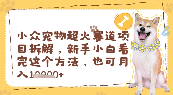 小众宠物超火赛道项目拆解，新手小白看完这个方法，也可月入过w-优优云网创