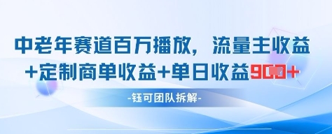 中老年赛道百万播放+流量主收益+定制收益，单日收益9张-优优云网创
