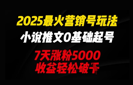 2025最火营销号玩法：小说推文0基础起号，7天涨粉5000，收益轻松破k-优优云网创