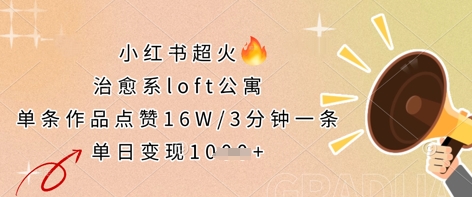 小红书超火的治愈系loft公寓，单条作品点赞16W，3分钟一条，单日变现数张-优优云网创