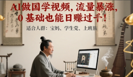 AI做国学视频，流量暴涨 ，0 基础也能日入多张-优优云网创