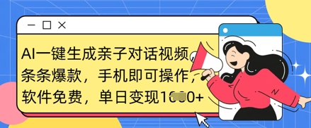 AI一键生成亲子对话视频，条条爆款，一部手机即可操作，单日变现数张-优优云网创