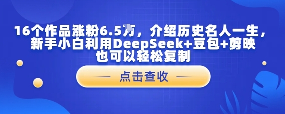 16个作品涨粉6.5W，介绍历史名人一生，新手小白利用DeepSeek+豆包+剪映也可以轻松复制-优优云网创