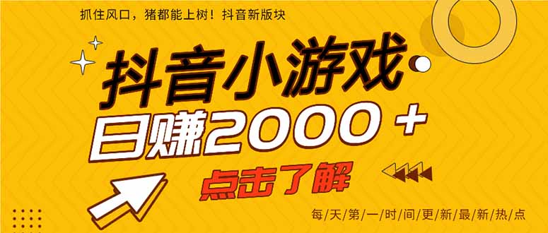 （14319期）抖音小游戏，最新风口项目，亲测单游戏2000+感兴趣点击了解。-优优云网创