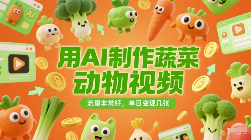 用AI制作蔬菜动物视频，流量非常好，单日变现几张-优优云网创