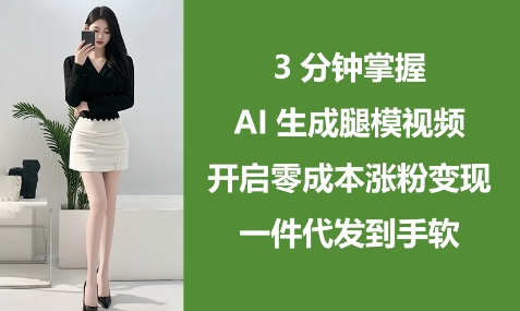3分钟掌握AI生成腿模视频，开启零成本涨粉变现，一件代发到手软-优优云网创
