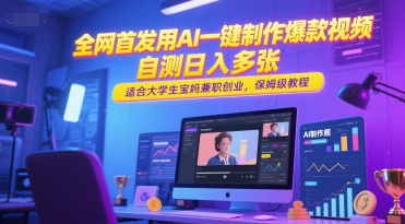 全网首发用AI一键制作爆款视频，自测日入多张，适合大学生宝妈兼职创业，保姆级教程-优优云网创