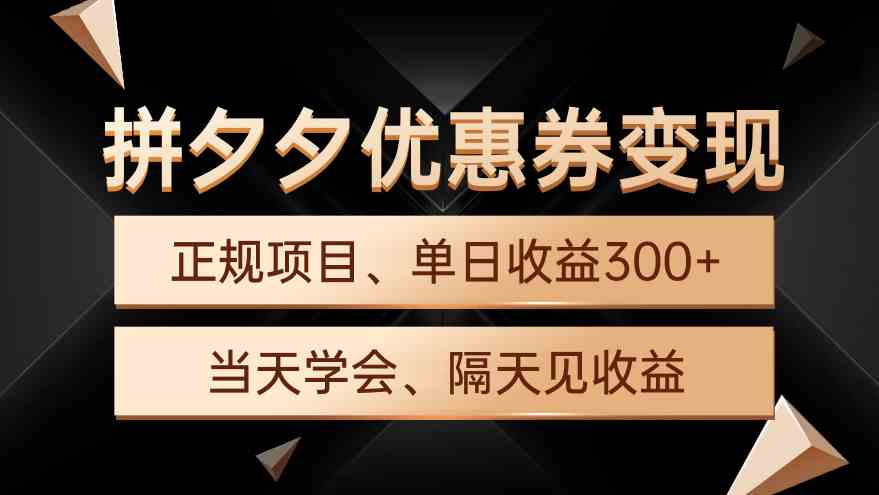 （9749期）拼夕夕优惠券变现，单日收益300+，手机电脑都可操作-优优云网创