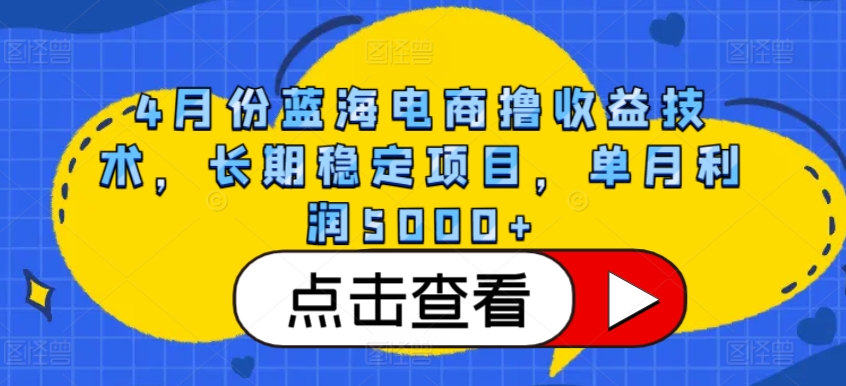 4月份蓝海电商撸收益技术，长期稳定项目，单月利润5000+-优优云网创