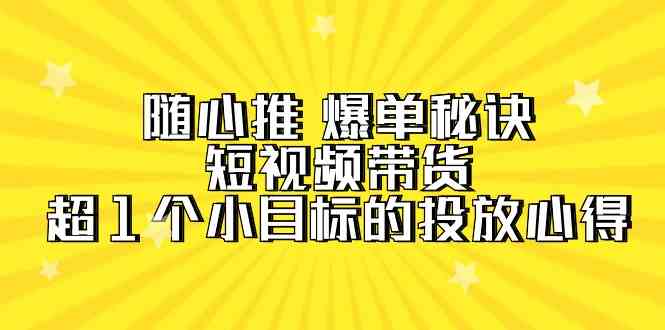 随心推爆单秘诀，短视频带货-超1个小目标的投放心得（7节视频课）-优优云网创
